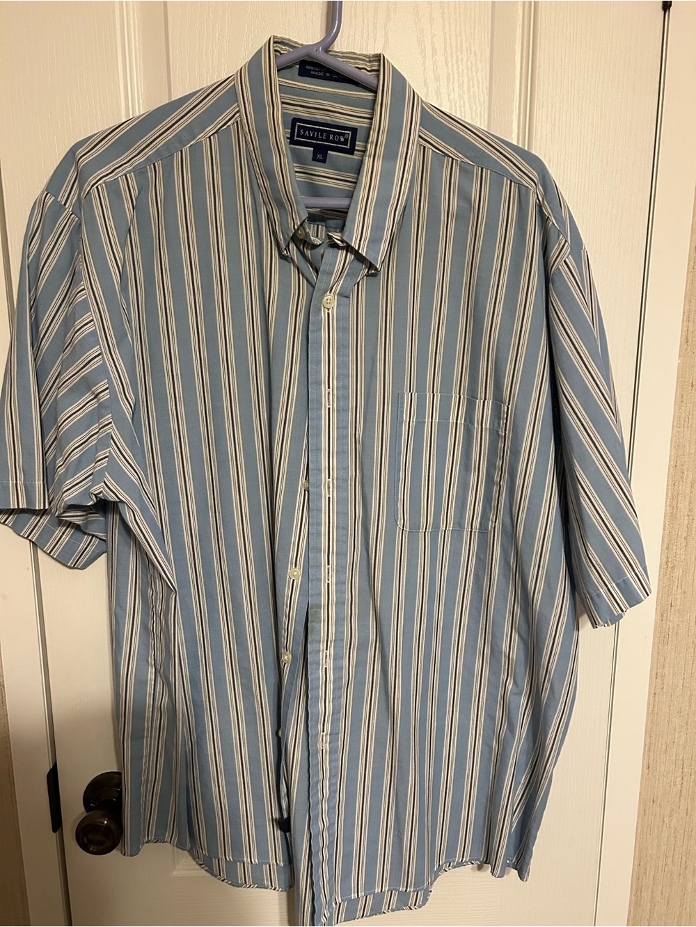 Savile Row Light Blue Striped Short Sleeve Button-Down Shirt